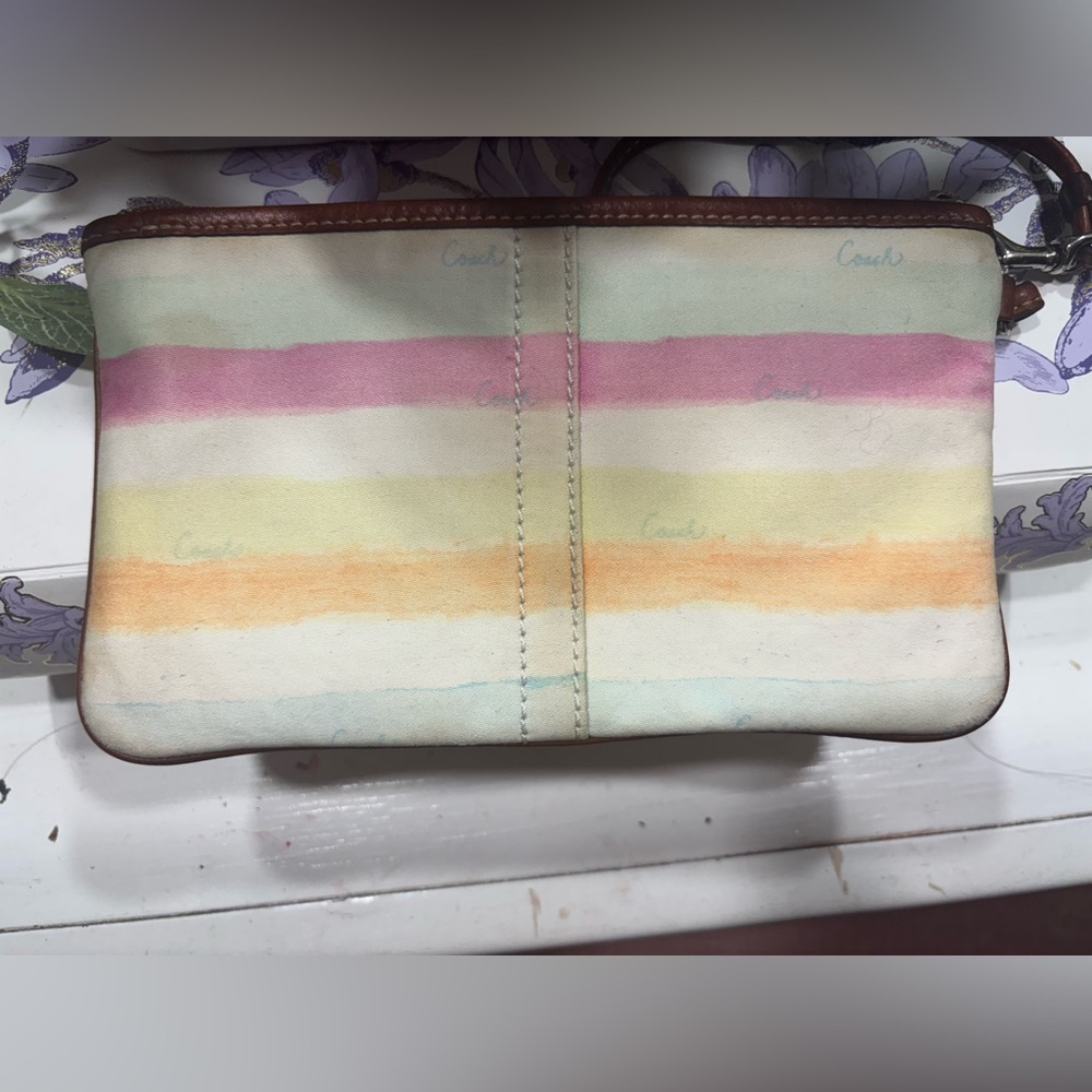 Coach Pastel Rainbow Stripe Wristlet – Watercolor Logo Print - Picture 3 of 9